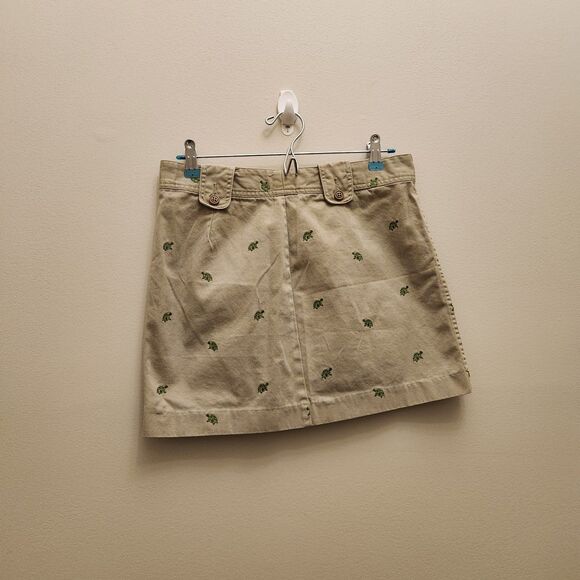 J. Crew Chino Mini Skirt Womens Sz 6 Khaki Embroidered Turtle Vet Zoo Ms.Frizzle - Picture 1 of 9